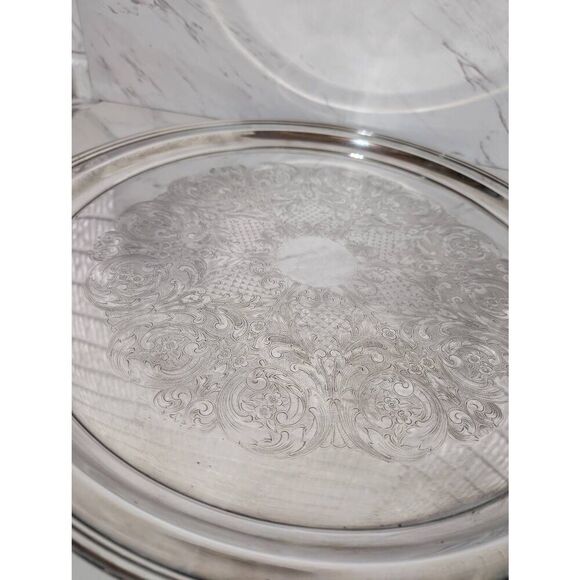 Pilgrim Silver Plate Filigree Pattern Round Serving Tray 19.5" in Diameter - Picture 3 of 7